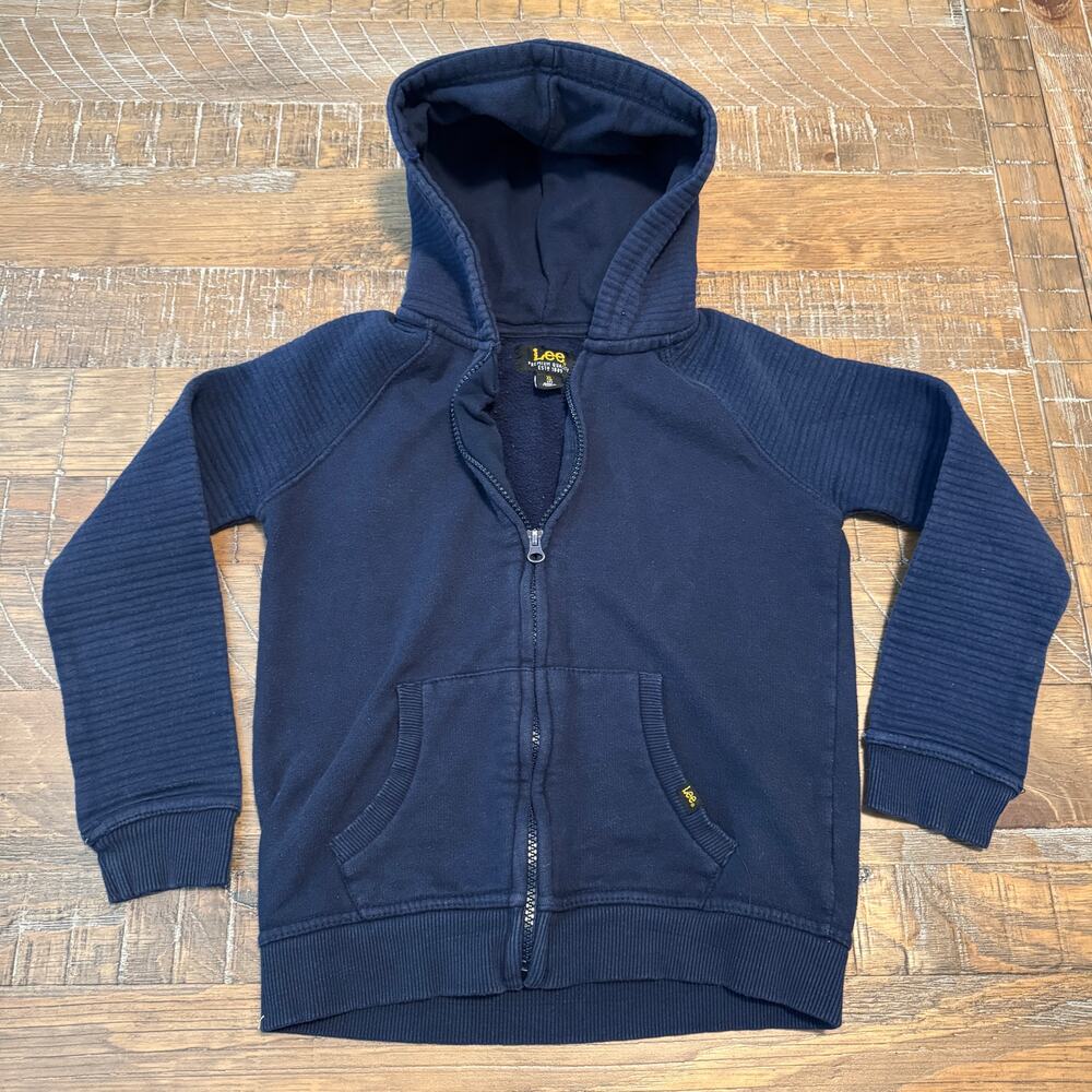 Lee Premium Quality Boys Zip-Up Hoodie Navy Size 7 Vintage Streetwear Warm